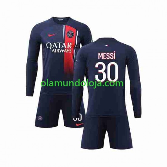 Camisola Paris Saint-Germain Lionel Messi 30 Criança Equipamento Primeiro 2023-2024 Manga Comprida
